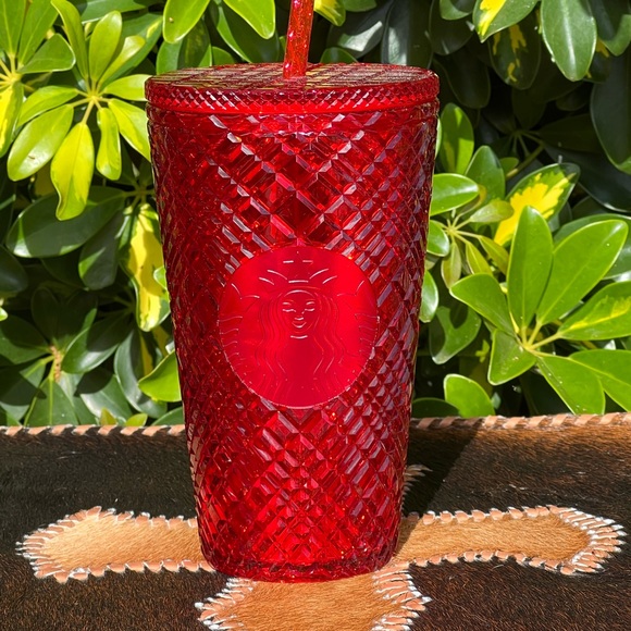 NWT STARBUCKS Red Winter Holiday Jeweled Textured Cold Cup / Tumbler 16 Fl Oz - Picture 1 of 5